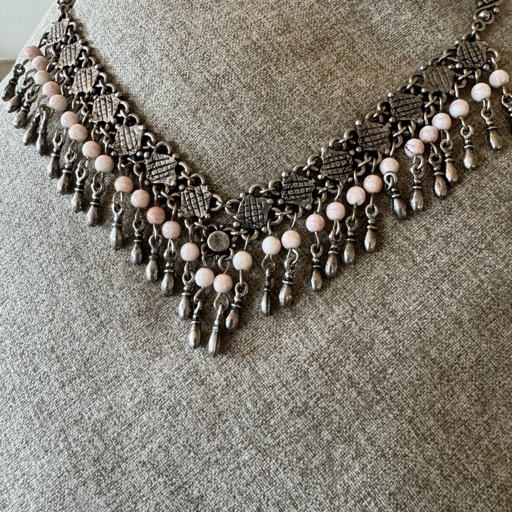 Elegant Silver and Pink Beaded Necklace